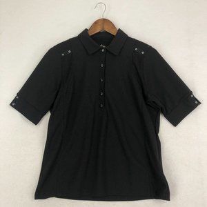 EP Pro Women's Size Large Black Tour Tech Short Sleeve Collared Golf Polo Shirt